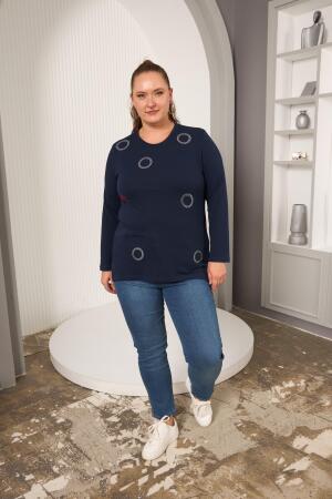 Çember Taş İşlemeli Büyük Beden Bluz Lacivert - 5