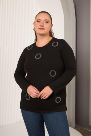 Çember Taş İşlemeli Büyük Beden Bluz Siyah - RMG