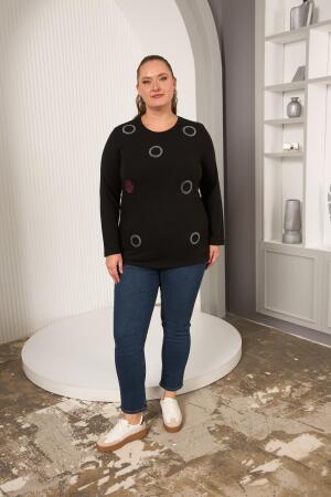 Çember Taş İşlemeli Büyük Beden Bluz Siyah - 4