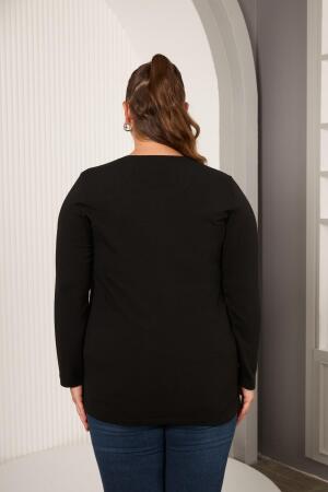 Çember Taş İşlemeli Büyük Beden Bluz Siyah - 5