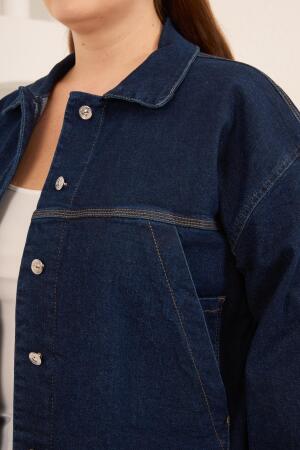 Cep Detaylı Büyük Beden Kadın Kot Ceket Lacivert - RMG (1)