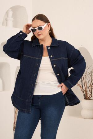 Cep Detaylı Büyük Beden Kadın Kot Ceket Lacivert - 4