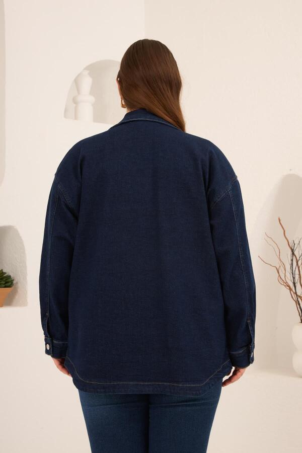 Cep Detaylı Büyük Beden Kadın Kot Ceket Lacivert - 6