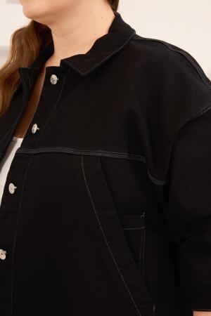 Cep Detaylı Büyük Beden Kadın Kot Ceket Siyah - RMG (1)