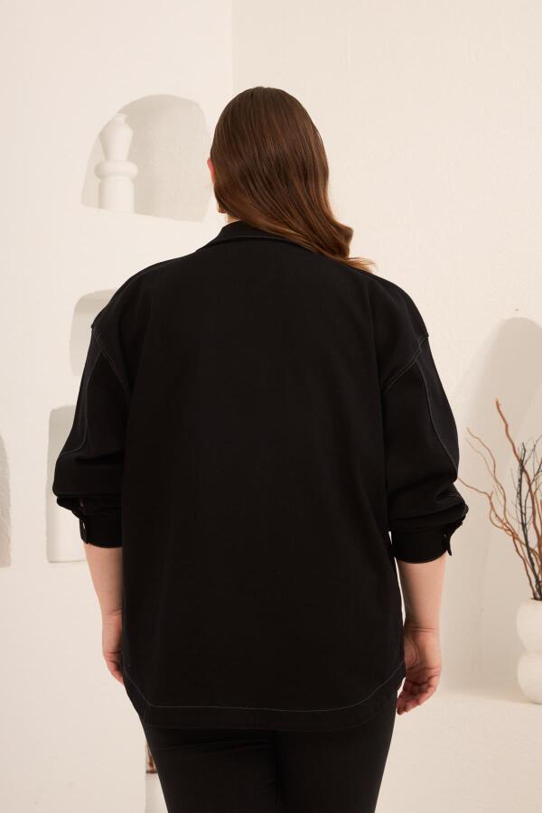 Cep Detaylı Büyük Beden Kadın Kot Ceket Siyah - 5