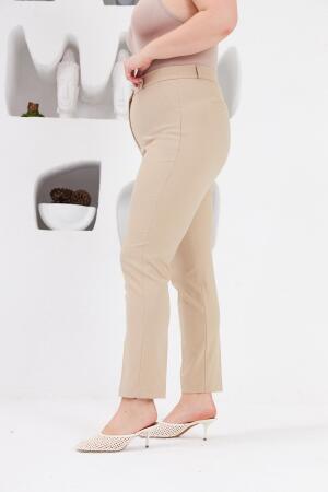 Cep Detaylı Büyük Beden Kumaş Pantolon Krem - RMG (1)