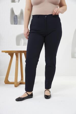 Cep Detaylı Büyük Beden Kumaş Pantolon Lacivert - 4
