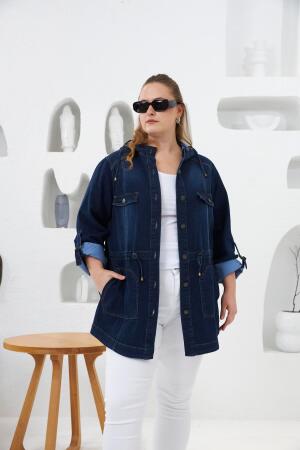 Cep Detaylı Büyük Beden Lacivert Kot Ceket - RMG