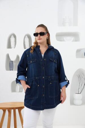 Cep Detaylı Büyük Beden Lacivert Kot Ceket - RMG (1)