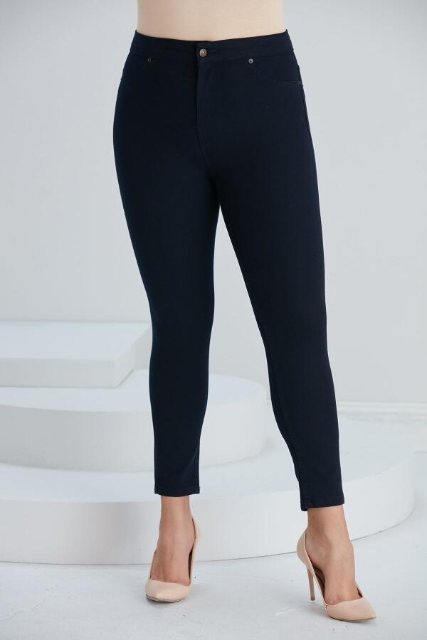 Cep Detaylı Büyük Beden Pamuk Pantolon Lacivert - 1