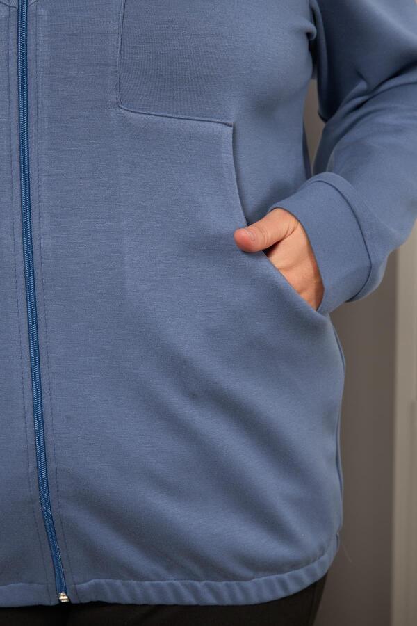 Cep Detaylı Büyük Beden Sweatshirt İndigo - 2