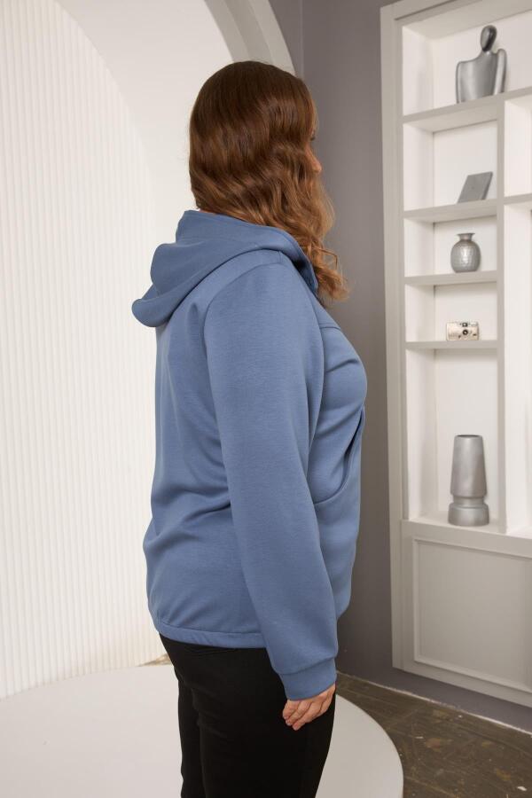 Cep Detaylı Büyük Beden Sweatshirt İndigo - 3