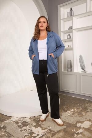 Cep Detaylı Büyük Beden Sweatshirt İndigo - 5