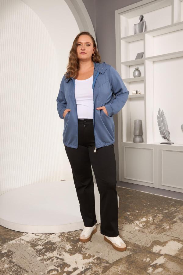 Cep Detaylı Büyük Beden Sweatshirt İndigo - 5