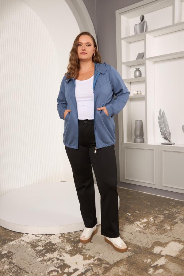 Cep Detaylı Büyük Beden Sweatshirt İndigo - 5