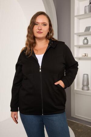 Cep Detaylı Büyük Beden Sweatshirt Siyah - RMG