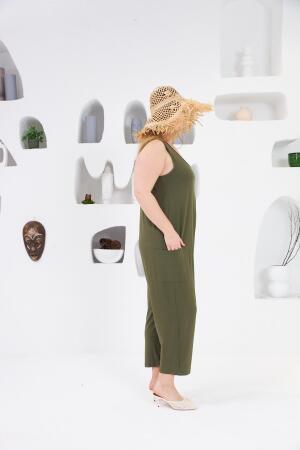 Cep Detaylı Büyük Beden Tulum Haki - 3