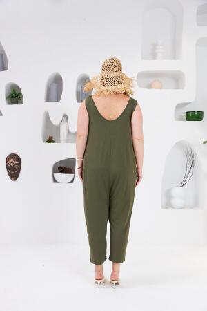 Cep Detaylı Büyük Beden Tulum Haki - 5