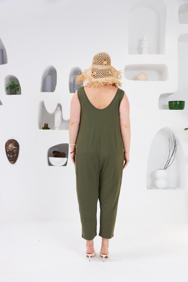 Cep Detaylı Büyük Beden Tulum Haki - 5