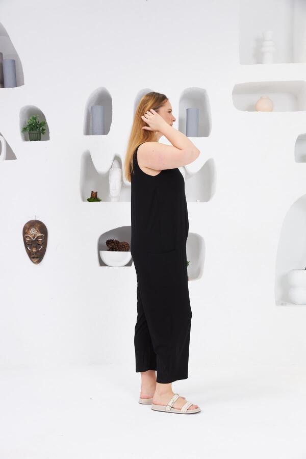 Cep Detaylı Büyük Beden Tulum Siyah - 3