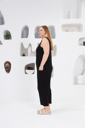 Cep Detaylı Büyük Beden Tulum Siyah - 4