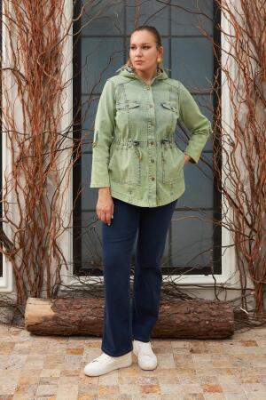 Cep Detaylı Büyük Beden Yeşil Kot Ceket - 6