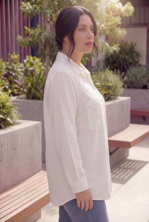 Cep Nakış Detaylı Kadın Büyük Beden Gömlek Beyaz - RMG (1)