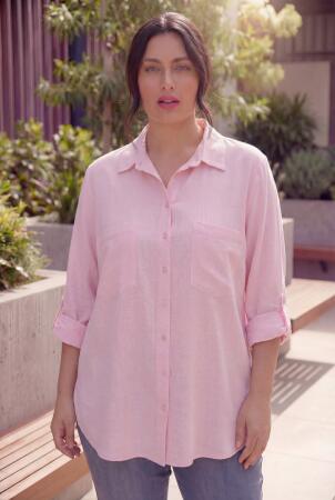 Cep Nakış Detaylı Kadın Büyük Beden Gömlek Pembe - RMG