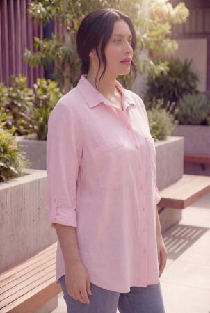Cep Nakış Detaylı Kadın Büyük Beden Gömlek Pembe - RMG (1)