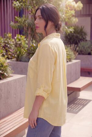 Cep Nakış Detaylı Kadın Büyük Beden Gömlek Sarı - RMG (1)
