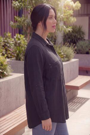 Cep Nakış Detaylı Kadın Büyük Beden Gömlek Siyah - RMG (1)