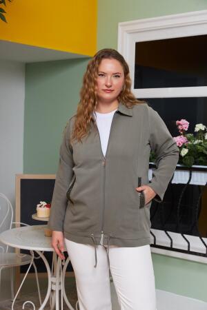 Cep Pul Payet Detaylı Büyük Beden Ceket Haki - RMG