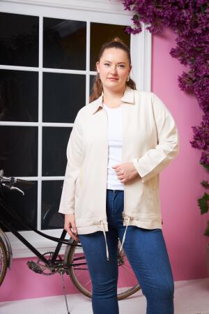 Cep Pul Payet Detaylı Büyük Beden Ceket Krem - RMG