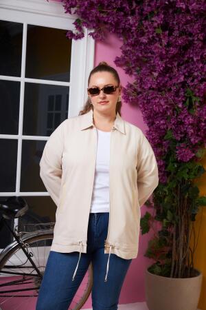 Cep Pul Payet Detaylı Büyük Beden Ceket Krem - 3