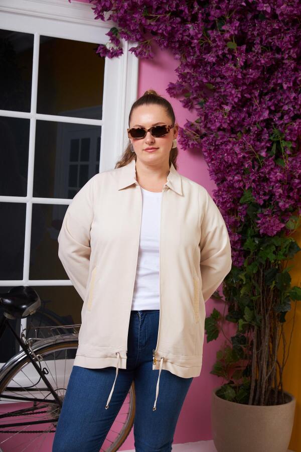 Cep Pul Payet Detaylı Büyük Beden Ceket Krem - 3