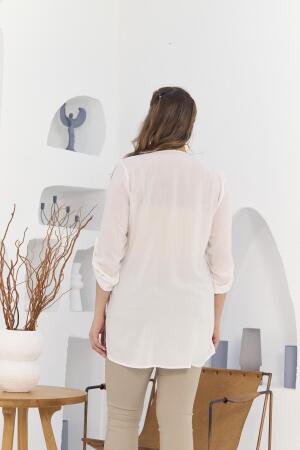 Cep Ve Kol Detaylı Vual Viskon Yırtmaçlı Büyük Beden Ekru Tunik - 4