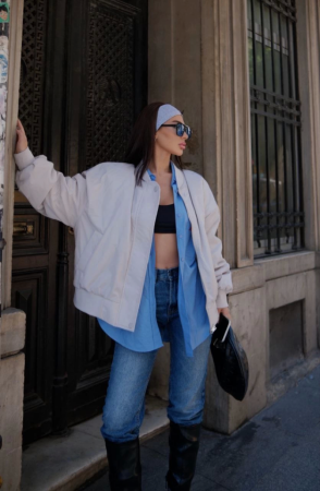 Cepli Bomber Ceket Mont - Beyaz - ANGELINO BuyukBedeniz (1)