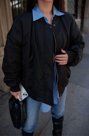 Cepli Bomber Ceket Mont - Siyah - ANGELINO BuyukBedeniz