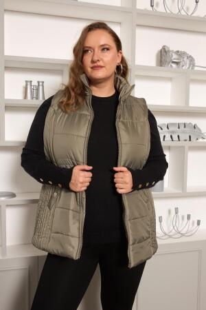 Cepli Büyük Beden Kapitone Yelek Haki - 1