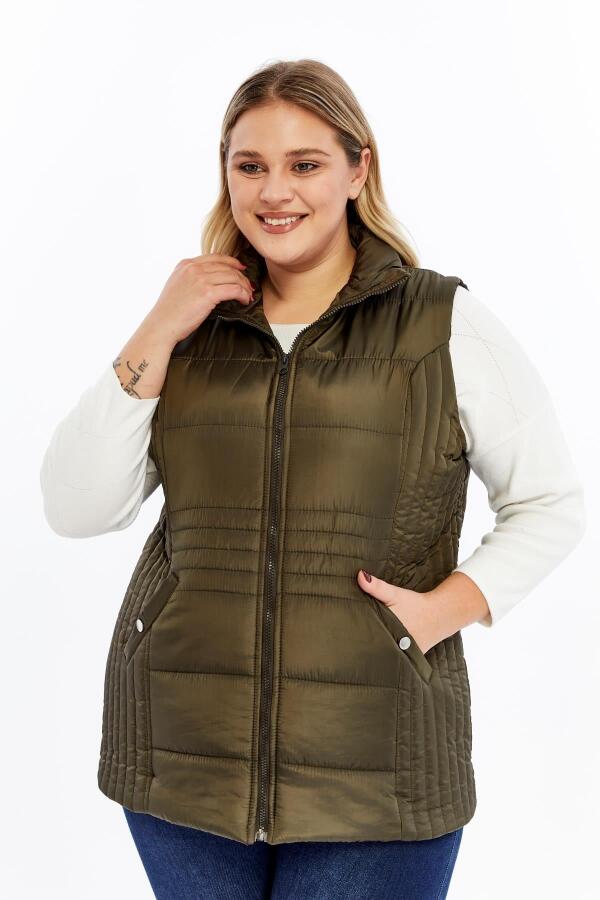 Cepli Büyük Beden Kapitone Yelek Haki - 2