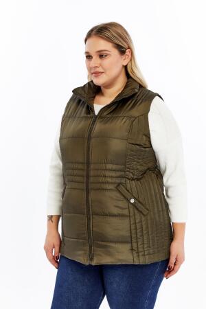 Cepli Büyük Beden Kapitone Yelek Haki - 4