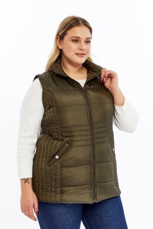 Cepli Büyük Beden Kapitone Yelek Haki - 5