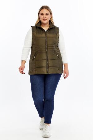 Cepli Büyük Beden Kapitone Yelek Haki - 6