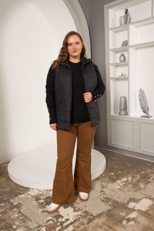 Cepli Büyük Beden Kapitone Yelek Siyah - 5