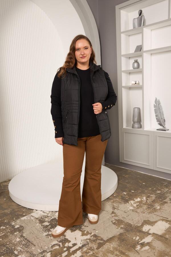 Cepli Büyük Beden Kapitone Yelek Siyah - 5