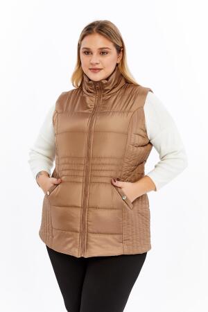 Cepli Büyük Beden Kapitone Yelek Vizon - RMG