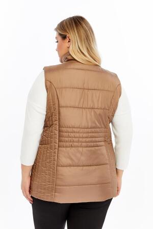 Cepli Büyük Beden Kapitone Yelek Vizon - 5