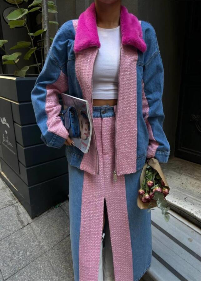 CHANEL GARNİLİ KOT MONT - Fuşya - 2