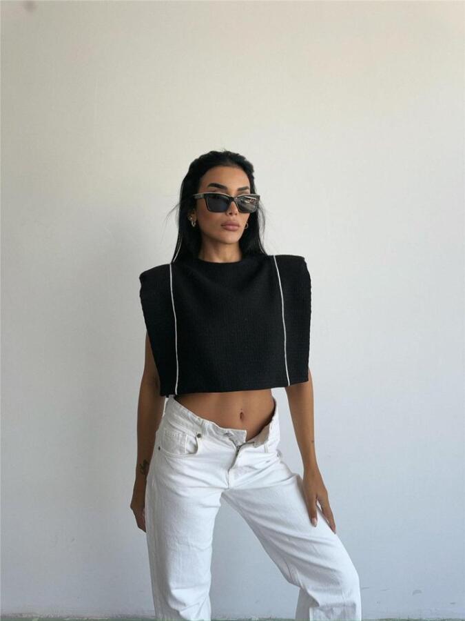 CHANEL VATKALI CROP BLUZ - Siyah - 1