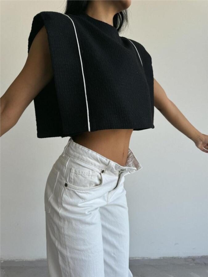 CHANEL VATKALI CROP BLUZ - Siyah - 3